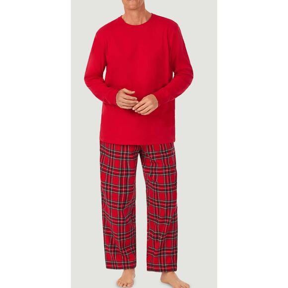 NWT Lanz of Salzburg Mens Red Tartan Knit & Flannel Pj Set - Red Tartan - size L - Picture 1 of 7